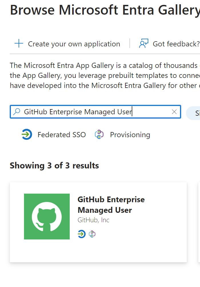 GitHub Enterprise Managed User application from Microsoft Entra Gallery