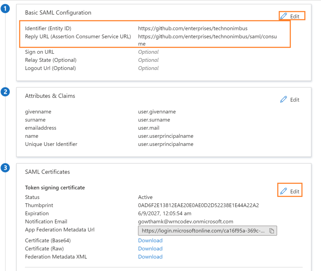 Edit basic SAML Configuration