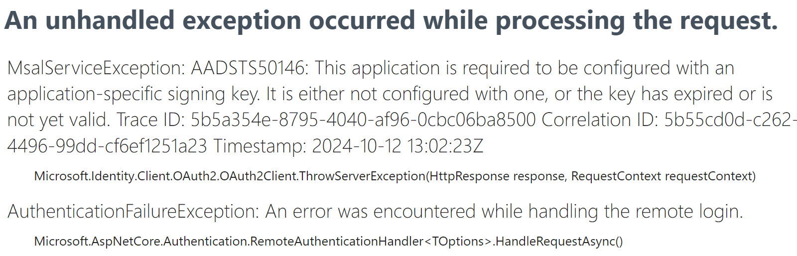 Exception message