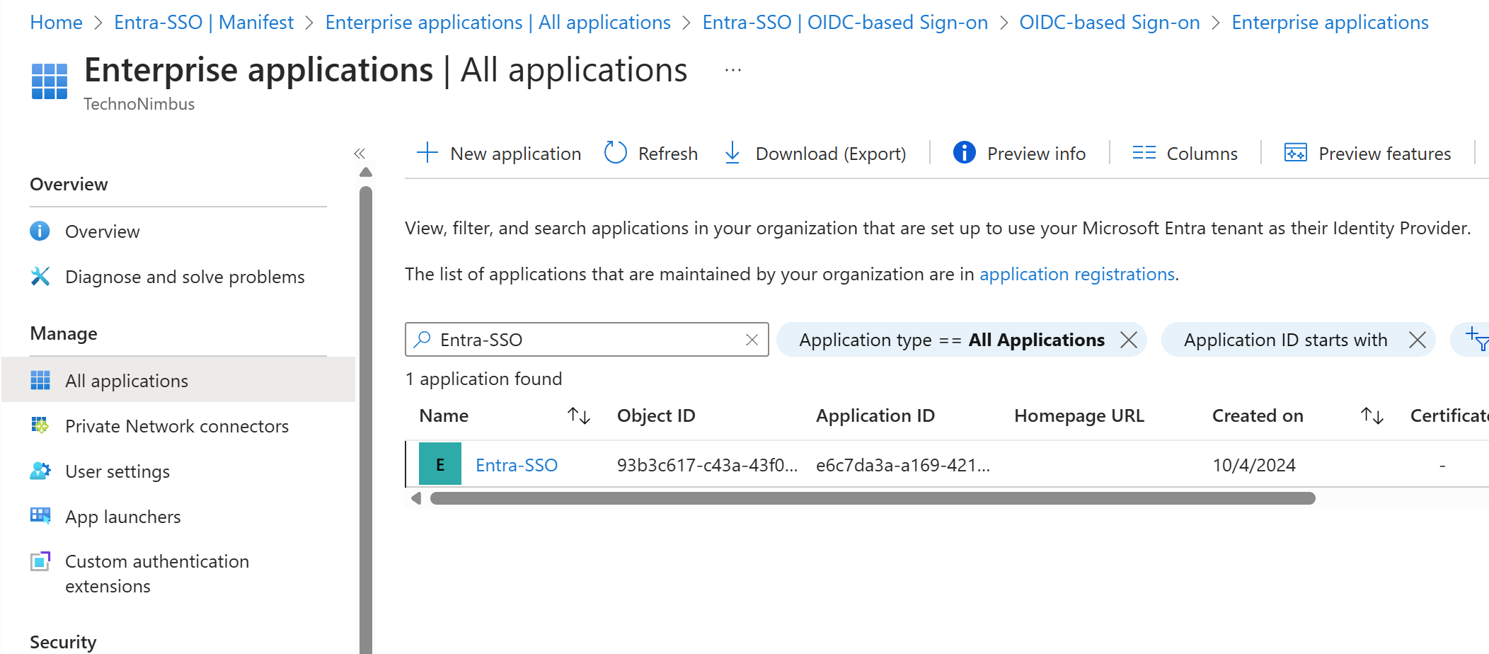 Entra ID application