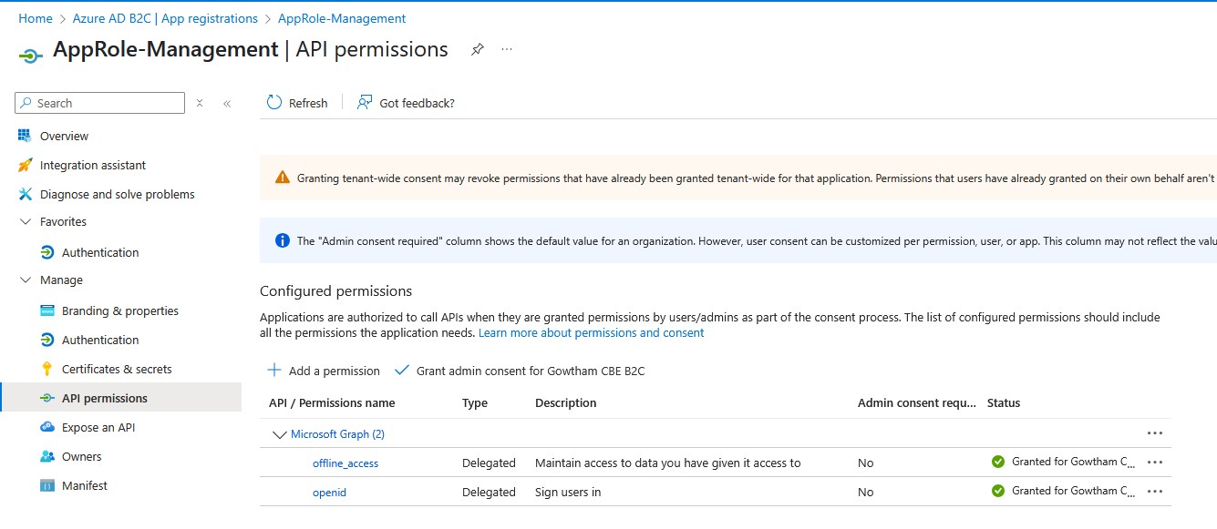 B2C application registration