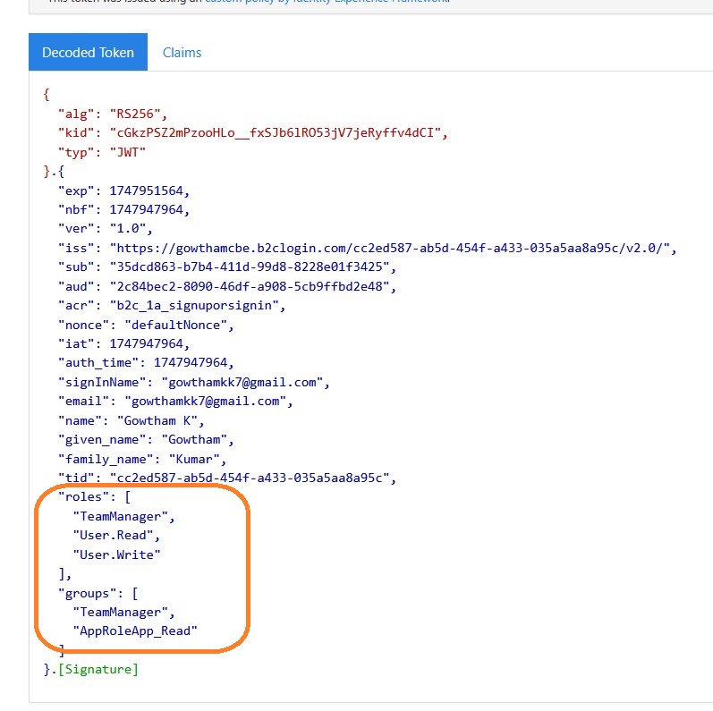 App roles and groups as a claim in Azure AD B2C user flows 