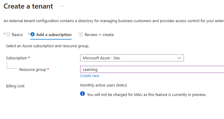 Entra External ID Subscription configuration