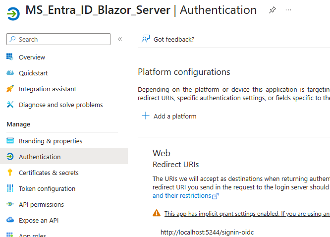 MS Entra ID Redirect URI